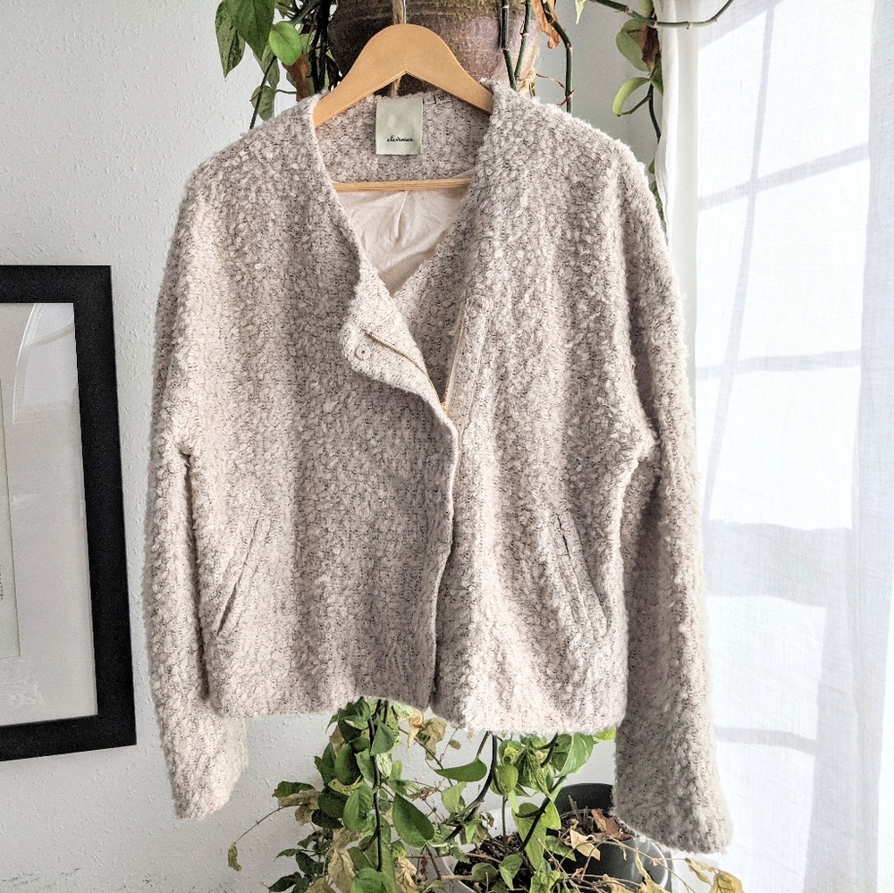 Anthropologie Elevenses Fuzzy Sweater Zip Jacket